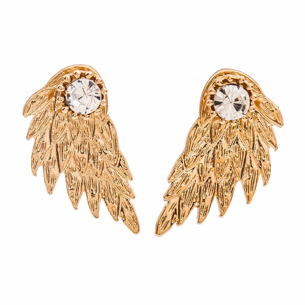 Женские винтажные сережки-гвоздики Angel Wing 4 типа черные посеребренные золотые