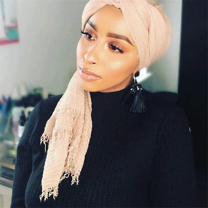 90*180 см женский мусульманский сморщенный хиджаб шарф femme musulman хлопок платок soie исламские длинные шали и обертывания