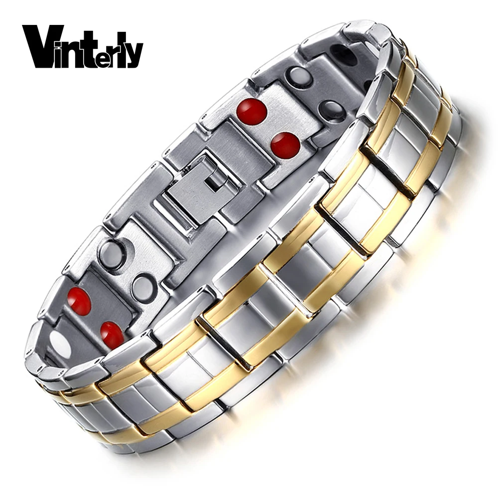 

Vintely Gold-color Stainless Steel Bracelet Men Hand Chain Germanium Steel Magnetic Bracelet Male Energy Steel Magnetic Bracelet