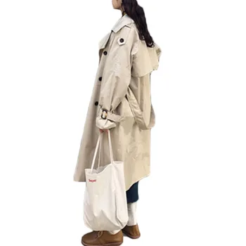 

Spring Autumn 2018 Fashion Double Breasted Mid-long women's Trench Coat Mujer Loose coats Belt large size Windbreak Outwear d006