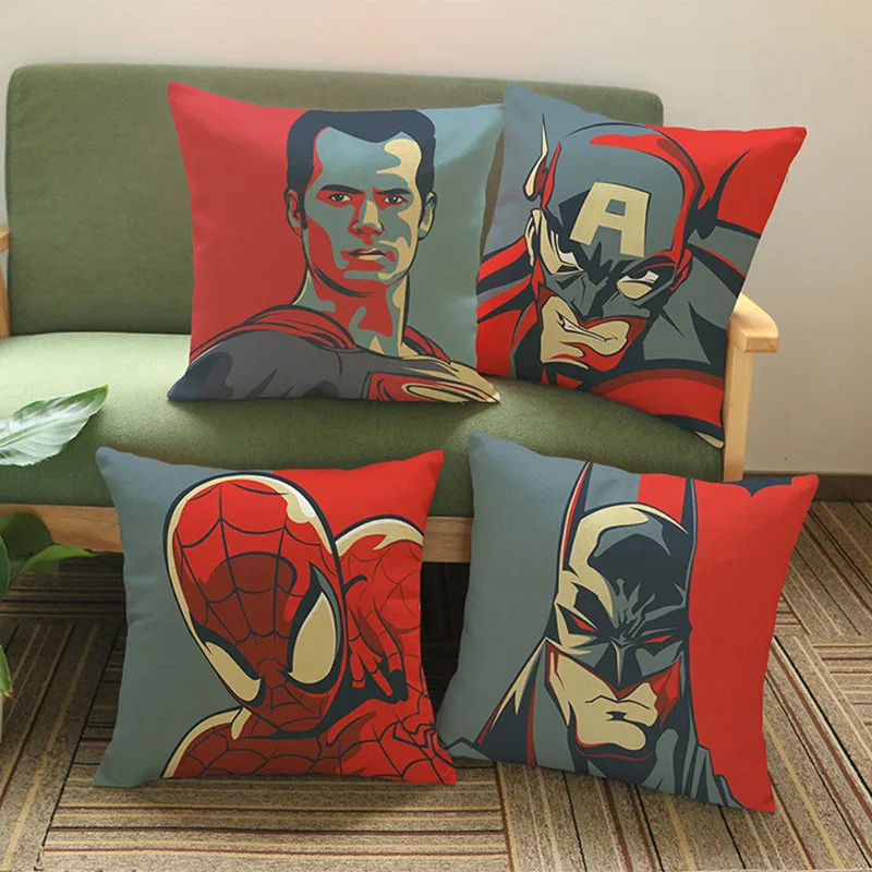 

Painting Art Style Super Hero The Batman Hulk Superman Iron man Spider-man Character image pillow case decorative cushion cover
