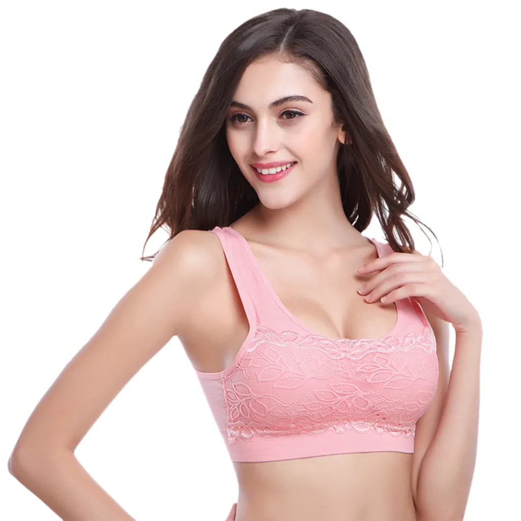 

2019 new Women Sports Bra Women Yoga Fitness Stretch Workout Tank Top Seamless Padded Push Up Lace Tube Brassiere