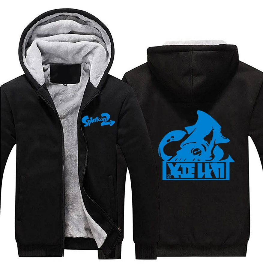 2017 Game Splatoon 2 Enperry Logo Hoodies Zip Up Polyester Black Hooded