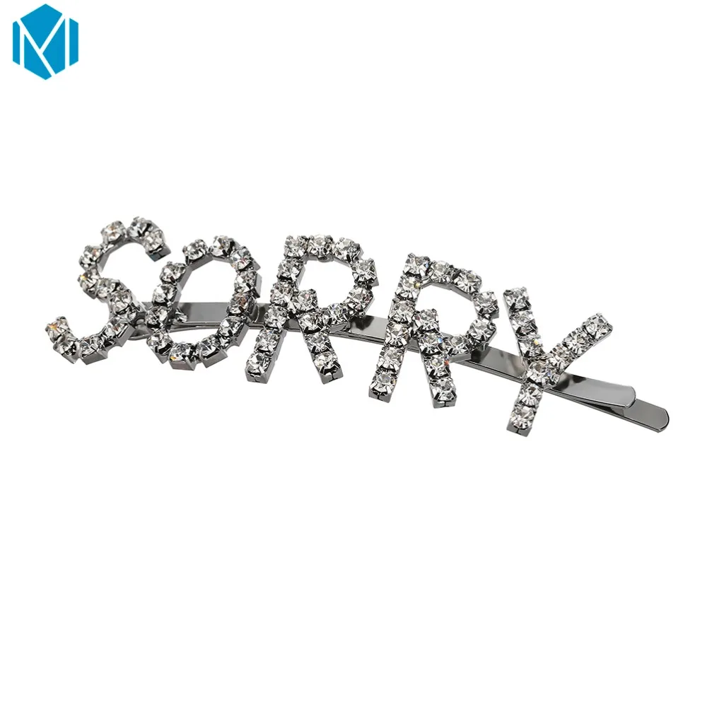 

New Fashion Girls Silver Letters Rhinestone Hair Clips Alloy Hairpins haarklem Barrette Hair Accessories For Womens