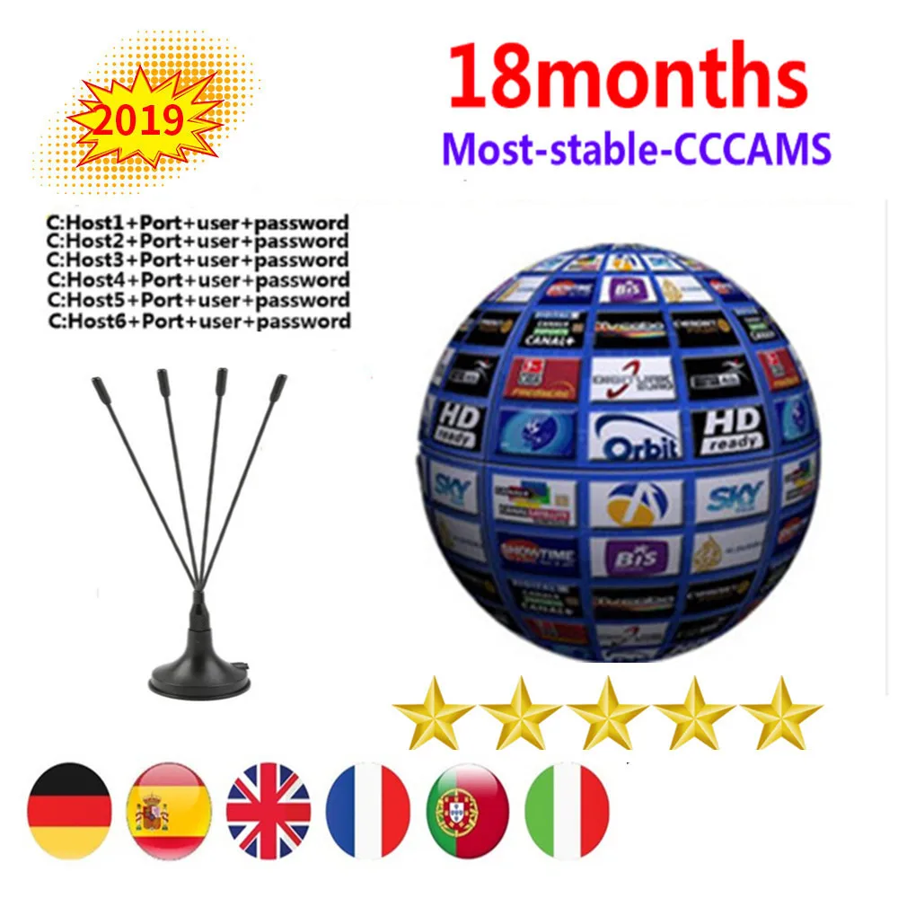 

2019 Europe HD 1 Year cccams Spain Portugal Germany Poland Satellite tv Receiver