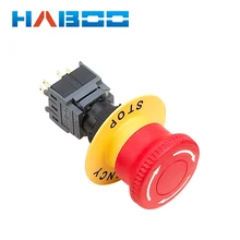 8pcs/lot HABOO installation diameter16mm mushroom head emergency s push button switch 1NO+1NC with label 5A 250V
