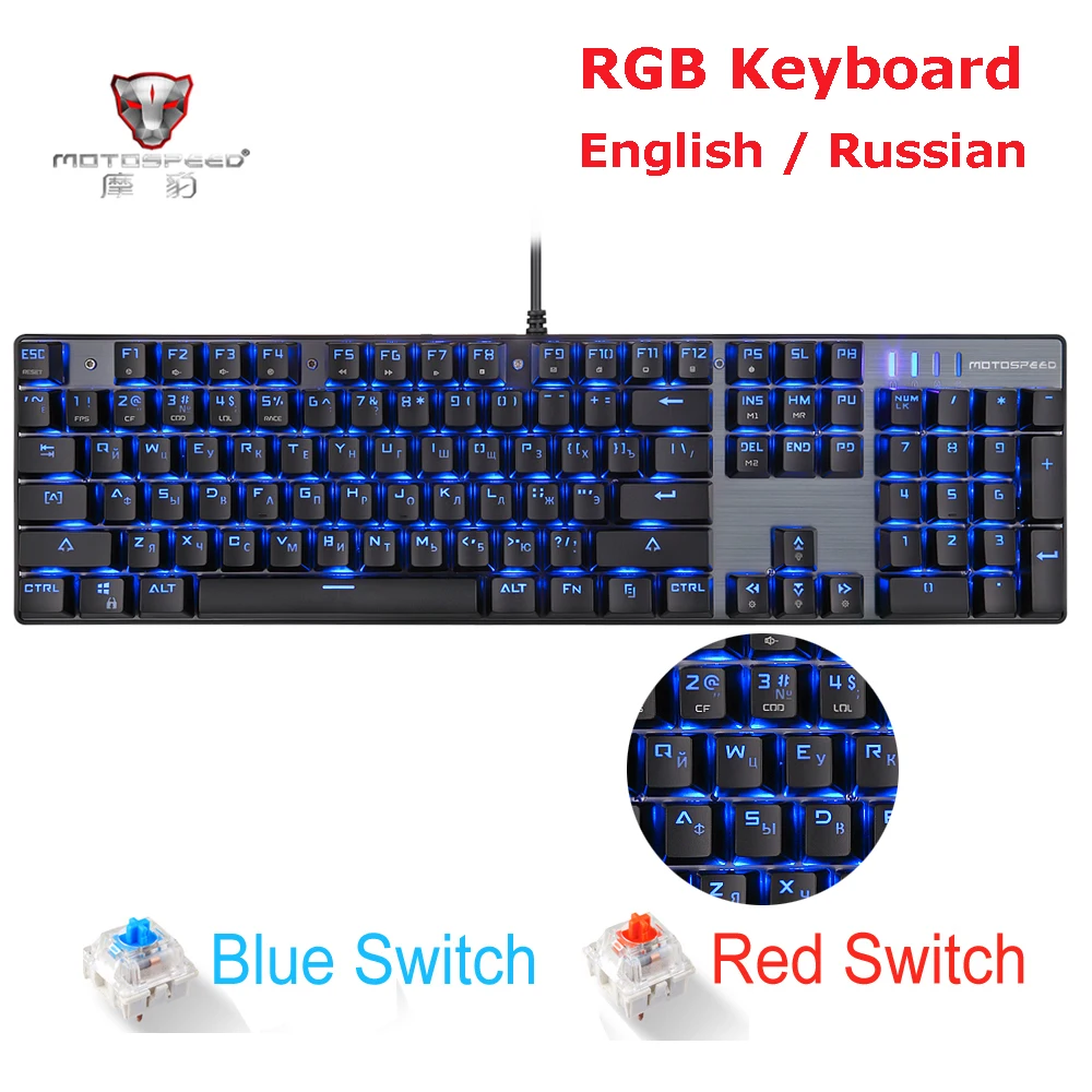 Najtaniej MOTOSPEED CK104 CK61 rosyjska angielska klawiatura mechaniczna podświetlenie RGB Anti Ghosting klawiatura do gier dla Teclado komputer gamingowy