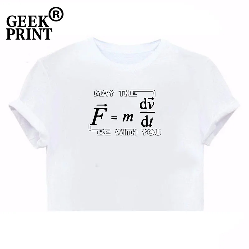 Женские топы, может сила быть с вами, забавная математическая футболка, гик, подарок учителю колледжа, футболка для девушек, Прямая поставка - Цвет: White Crop