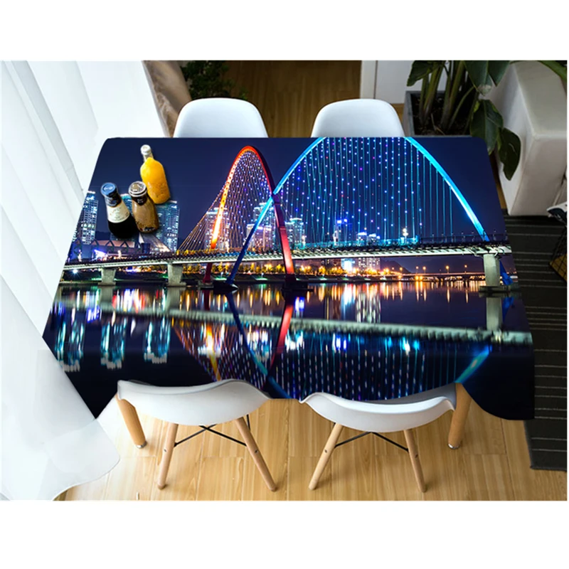 3D Bright Colorful Night City Pattern Tablecloth Waterproof Cloth Thicken Rectangular and Round Table for Wedding | Дом и сад