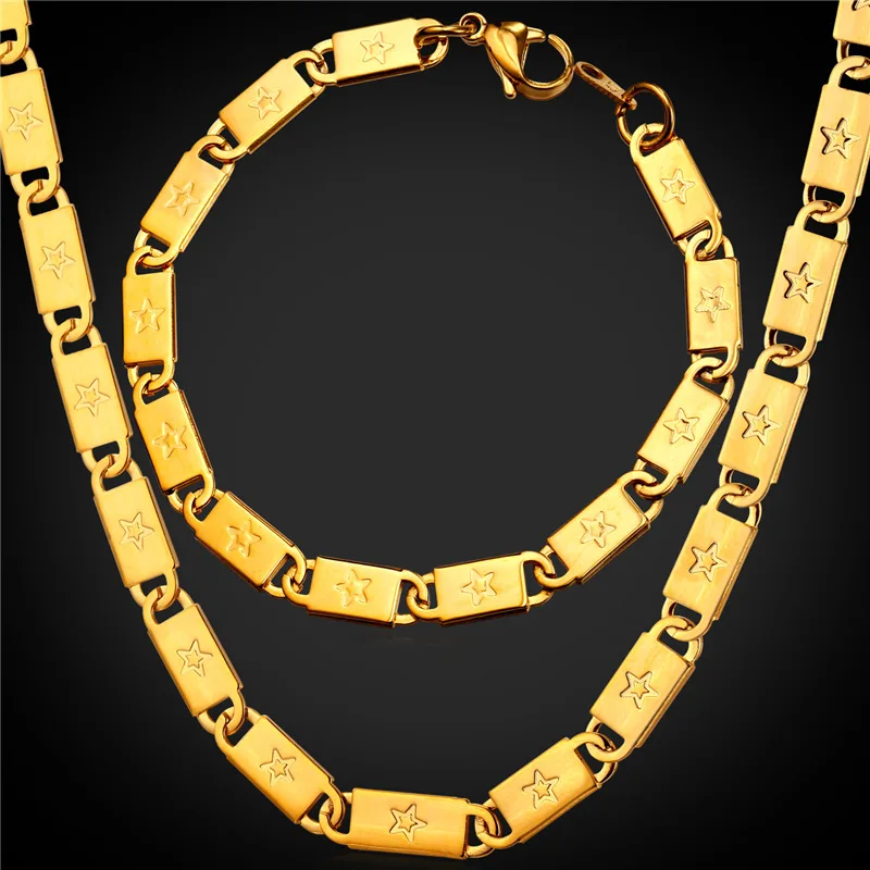 Men Chain Bracelet And Necklace Set 316L Stainless Steel/Gold Color