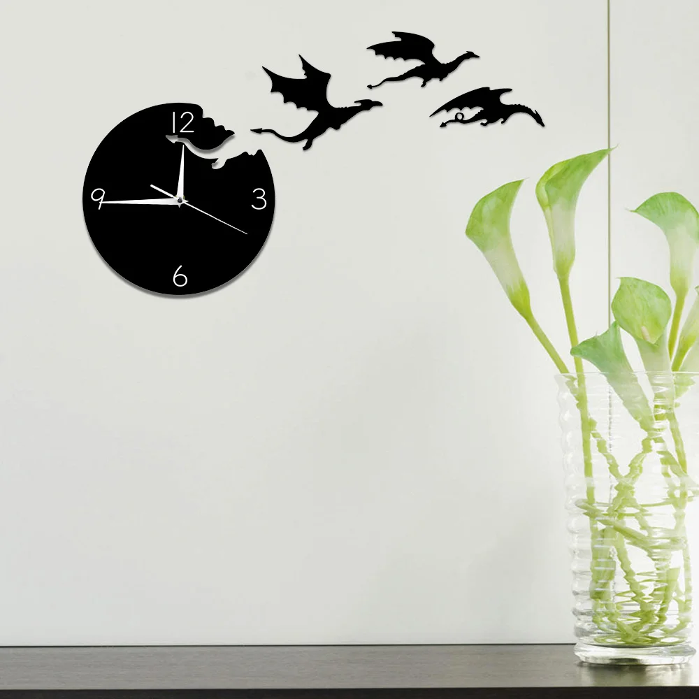 Magic Flying Angry Fantasy Dragon Wall Clock Abstract Gothic Fairytale Dragon Wall Art Quartz Analog Quiet Decorative Wall Watch Just6F