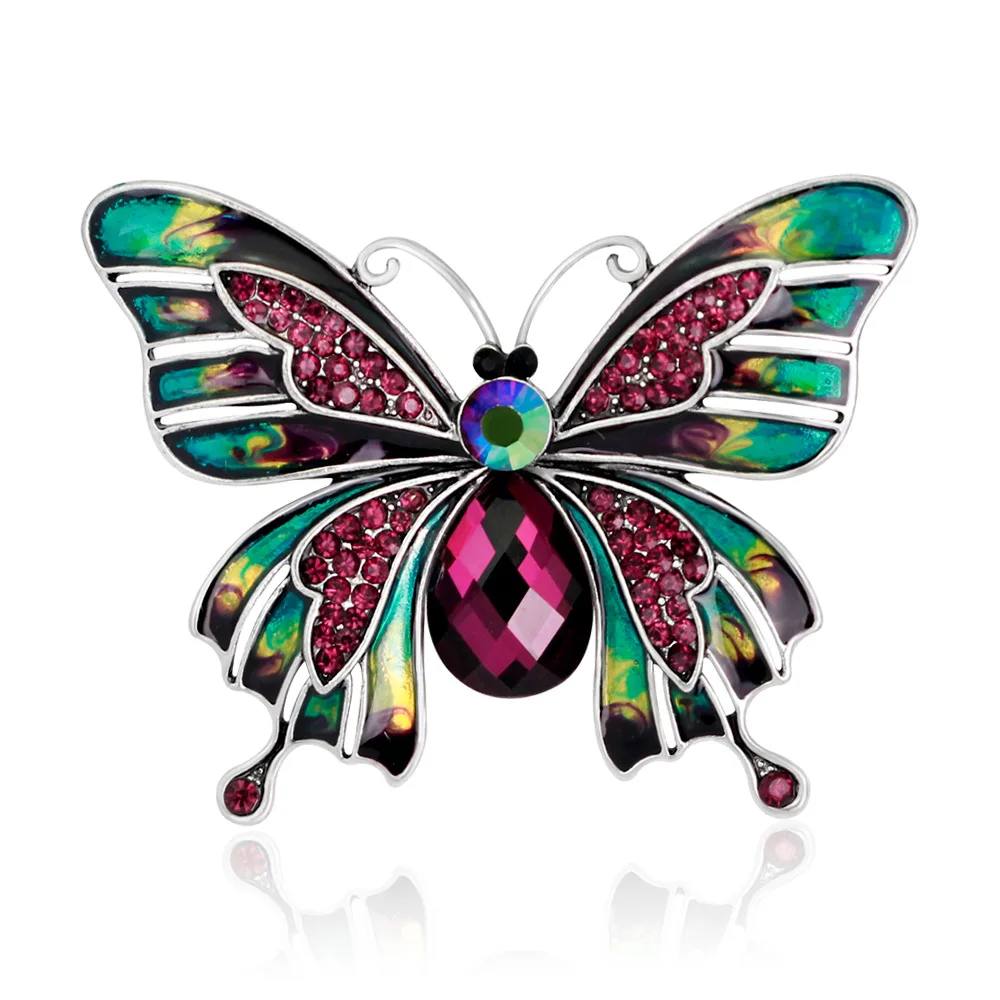 

Trendy Palace Retro Alloy Enamel Dripping Oil butterfly Rhinestone Brooch Pin For Women Cute Insect Badge Jewelry Accessories