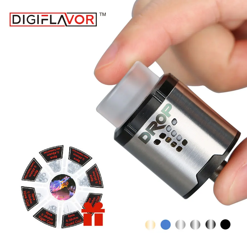 Digiflavor DROP RDA Rebuildable Drip Atomzier 24mm 810/ 510 drip tip with 8 in 1 coil set Easy Coil Placement for squonk MODs Digiflavor DROP RDA Rebuildable Drip Atomzier 24mm 810/ 510 drip tip with 8 in 1 coil set Easy Coil Placement for squonk MODs