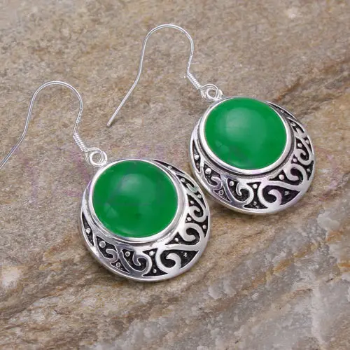 

whosale Round Green 925 Sterling Silver Hook Vintage Earrings