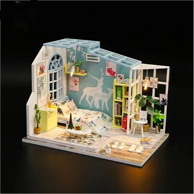 HONGDA Blue Coast Mini House Assembly kit Miniature Dollhouse DIY kit