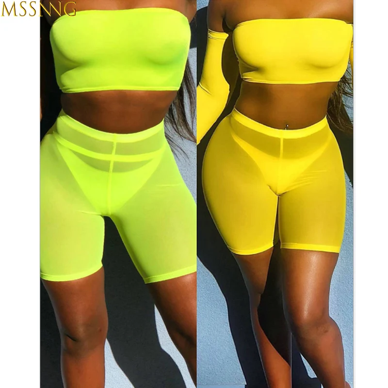 

High Waist Women Beach Hot Shorts Beachwear Beach Mesh Cover Up Solid Color Women Swimwear Swimming Bahing Suit