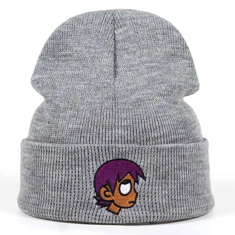 Новинка года. Зимняя шапка LIL UZI VERT. Женская и мужская шапка Skullies черного и серого цвета. Женская Шапка-бини белого цвета. Теплая вязаная шерстяная шапочка - Цвет: Серый