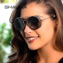 SHAUNA Ретро панк Солнцезащитные очки для женщин модные Двойные мосты винтажные стимпанк очки мужские градиентные круглые защитные очки Оттенки для мужчин