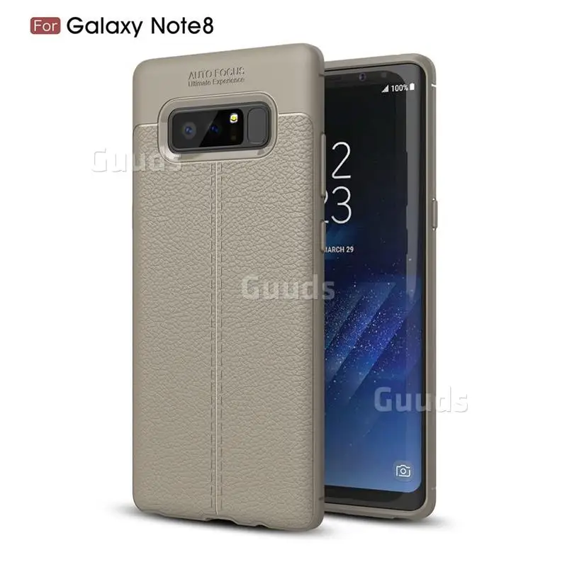 Luxury Auto Focus Litchi Texture Silicone TPU Back Cover for Samsung Galaxy Note 8 - Gray