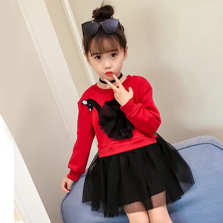 Коллекция года, весенне-Осенняя детская одежда корейское модное кружевное Сетчатое платье принцессы с рисунком лебедя платье для девочек