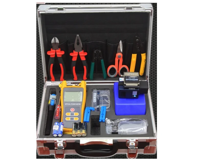 

17pcs/set Optical Fiber Tool Box with FC-6S Fiber Cleaver and Optical Power Meter Visual Fault Locator 10