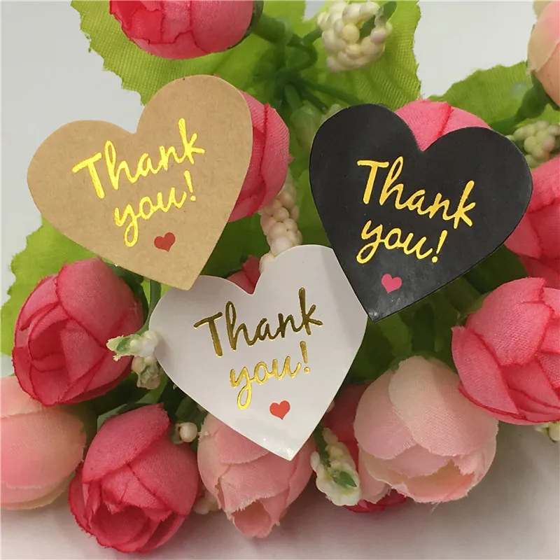 2000Pcs Kawaii Gold Stamping Thank You Heart Shape Kraft Paper Sticker Wedding Party Cake Decoration Labels Stickers | Дом и сад