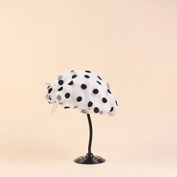 

Sweet Elegant Lace Beret Hat 2019 New Arrival Female Lady Polka Dot Vintage Classic Berets Hats