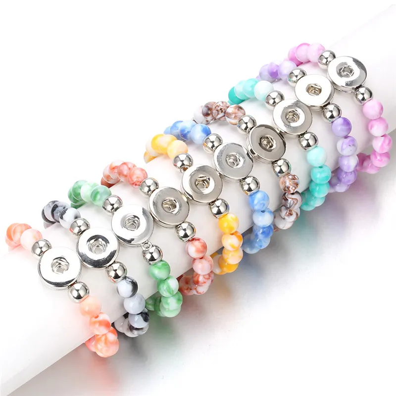 

Colorful Beads Snap Bracelet DIY Charms Bangle Fit 18mm Snap Buttons Jewelry For Women ZE508E