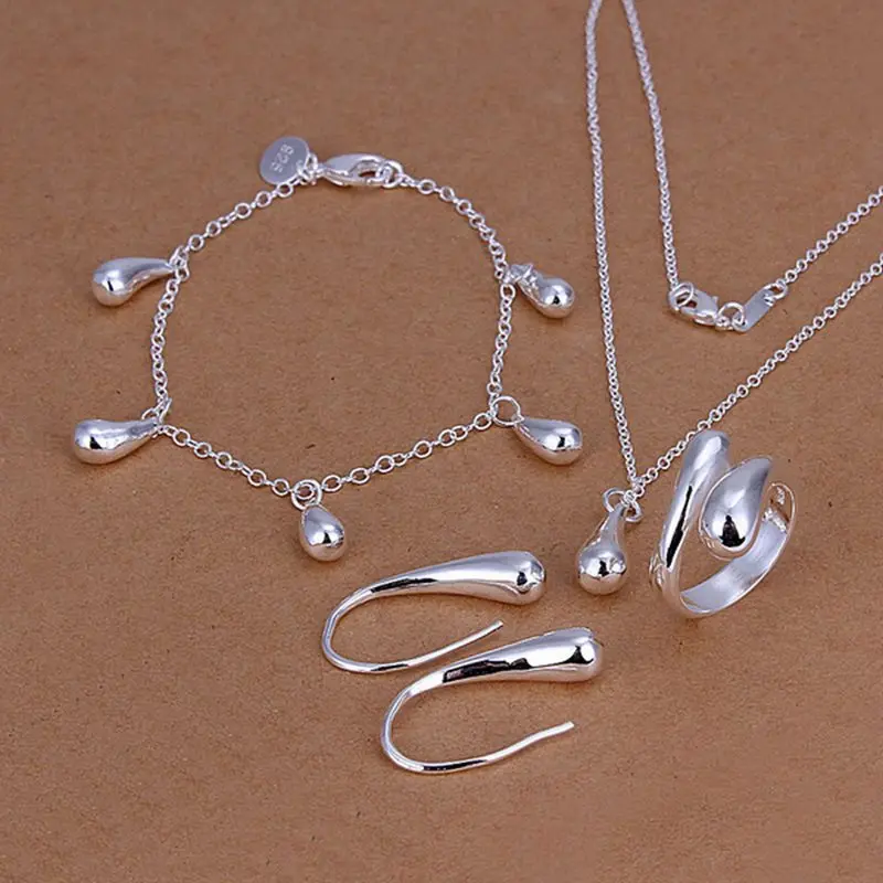 Модное ювелирное изделие из серебра 925 пробы ожерелье и браслет и кольцо Регулируемый и серьги Дамский ювелирный набор SS223