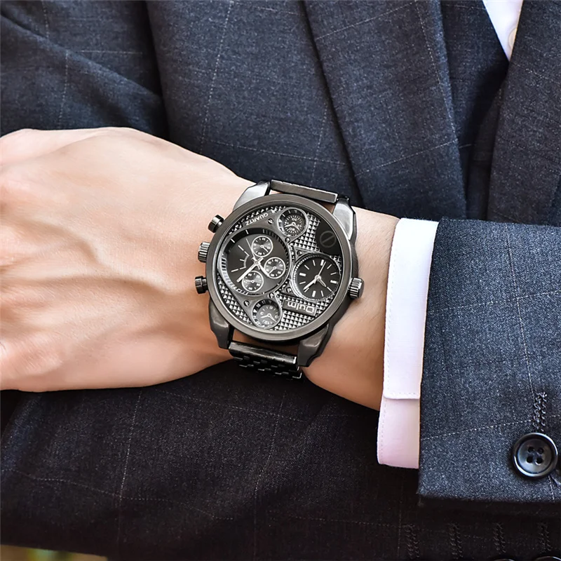 Oulm Individuality Big Watch Man Luxury Brand Quartz Wrist Watches Gold Men Full Steel Watch Military Male Clock montre homme