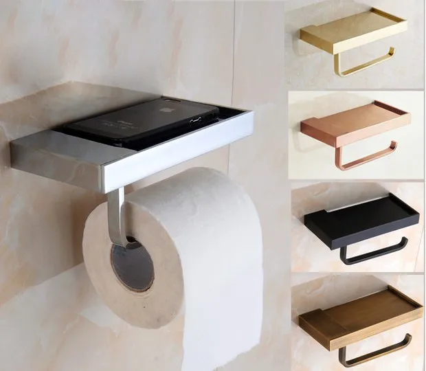 1PC Copper bathroom paper phone holder with shelf bathroom Mobile phones towel rack toilet paper holder tissue boxes J2016