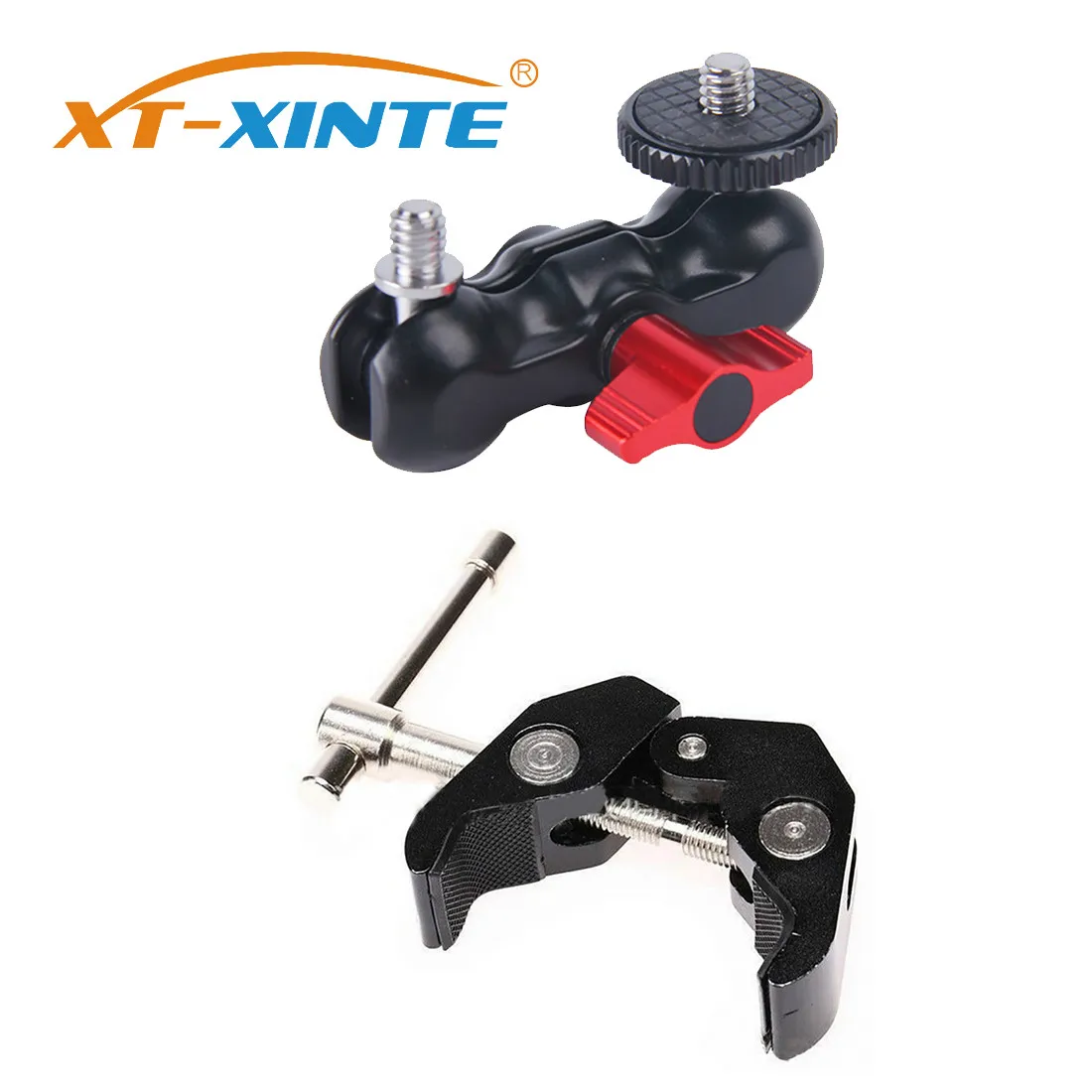 

Adjustable Friction Articulating Magic Arm Super Clamp Adapter for DSLR Camera with Dual 1/4 75MM Ball Head Mount for Phone Clip