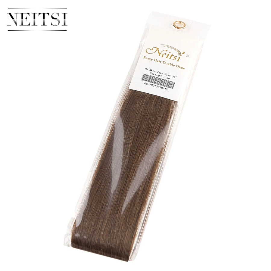 Neitsi прямые волосы из искусственной кожи, завязанные вручную ленты в клеях Remy человеческие волосы для наращивания 1" 20" 2" 10 шт. двухсторонняя лента для волос