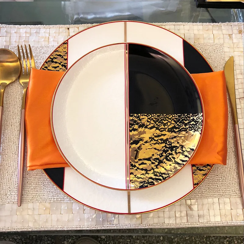 Черно-белый набор столовых приборов с тиснением коврик для тарелки нож и вилка Европейский стиль американский простой современный модельный стол