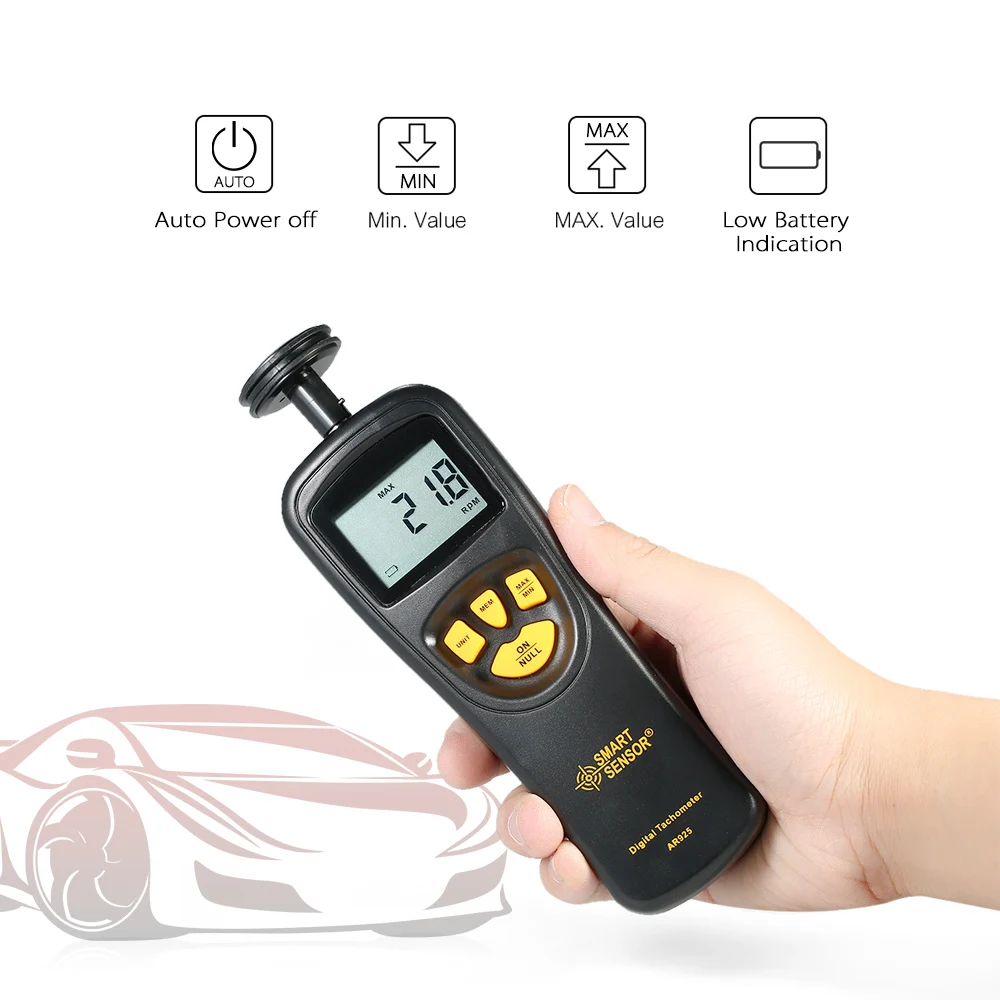 SMART SENSOR Handheld Contact LCD Digital Tachometer Speedometer Tach Meter Wide Measuring Rang 0.5 ~ 19999 RPM