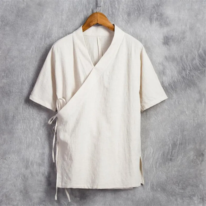 Для мужчин хлопок лен короткий рукав Кунг Фу рубашка Классический китайский стиль Тан одежда размеры M-6XL