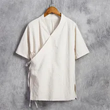 Для мужчин хлопок лен короткий рукав Кунг Фу рубашка Классический китайский стиль Тан одежда размеры M-6XL