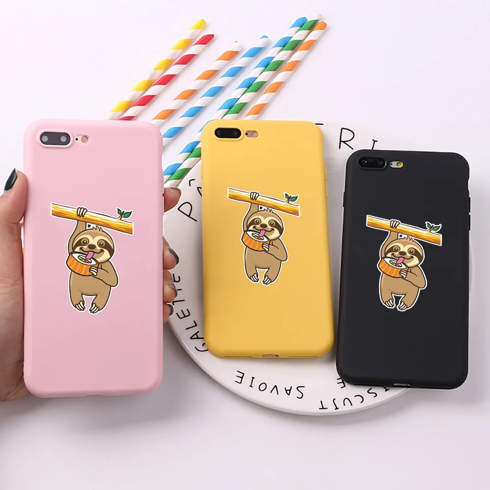 

Lovely Sloth loves sushi Silicone TPU Cases for iphone 6 6S 7 8 Plus 5 5s SE Candy Soft Back Cover For iPhone X XR XS MAX