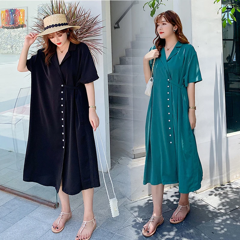 

BIG SIZE 4XL Summer Women Fashion Elegant Solid Color Tops Female Lady Plus Large Long Loose Slim OL Work Business Blouse Dress