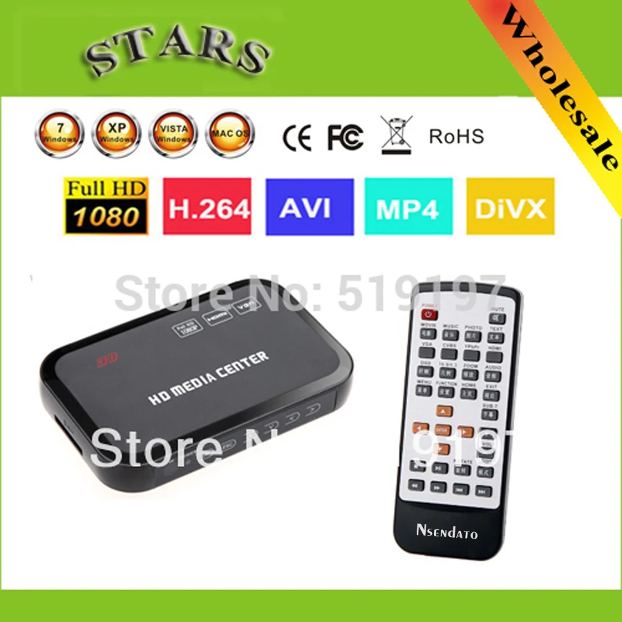 Full HD 1080P Media Player Center MultiMedia Video Player for HDMI VGA AV USB SD/MMC Port Remote Co