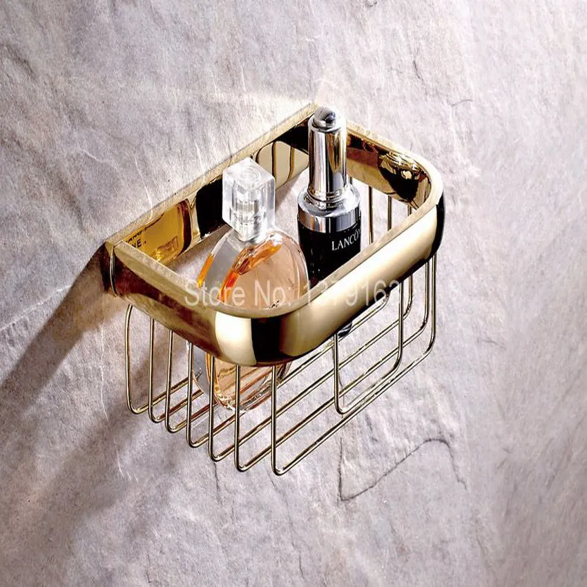 

Bathroom Accessories Polished Gold Color Brass Wall Mounted Toilet Paper Roll Holder Bathroom Shower Storage Basket aba532
