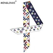 Новинка, модный шарф с цветочным принтом, маленький шелковый шарф, Сумка с лентами для женщин, головной убор, длинные шарфы с геометрическим рисунком