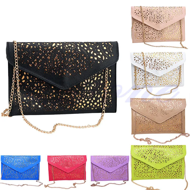 

Women Hollow Flower Envelope Clutch Chain Shoulder Bag Evening Purse Handbag New