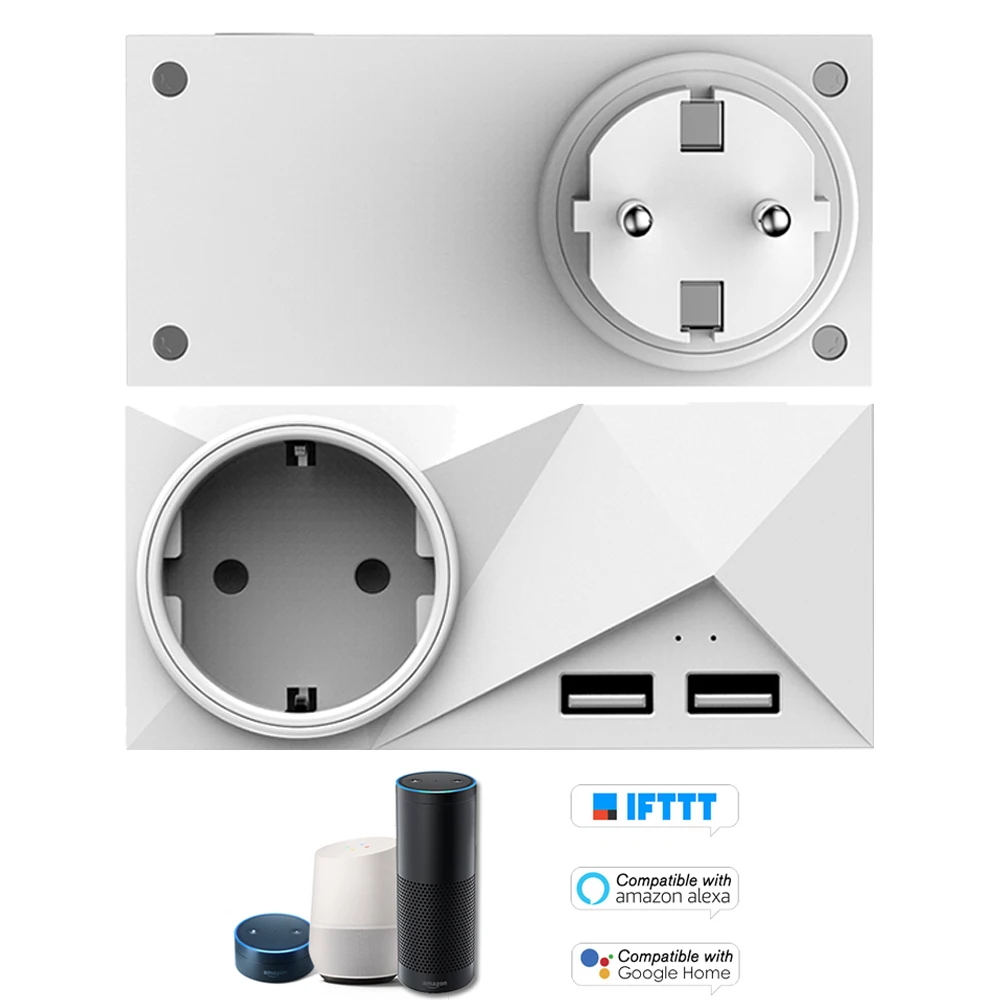 

EU Wifi Power Socket Plug Outlet with 2 USB Ports Energy Monitoring Timing Function Voice Control for Alexa Google Home IFTTT