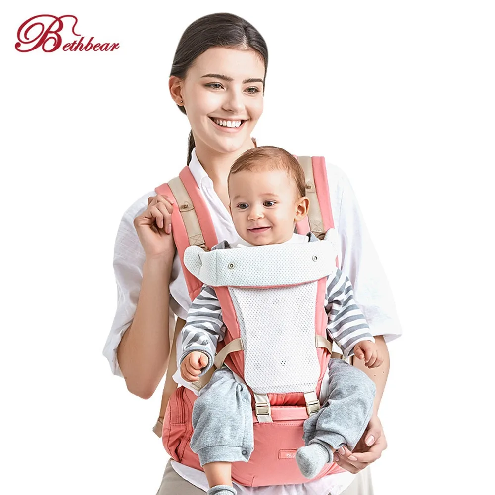 Beth-bear Baby Carrier 4 в 1 Хипсит Mochila Infantil Canguru Детские рюкзаки Bethbear слинг переноски новорожденных 0-36 месяцев - Цвет: Розовый