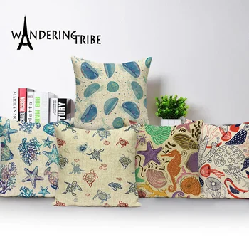 

Marine Anchor Cushion Covers Ocean Style Decoration Fish Pillowcase Blue Yellow Home Decor Throw Pillow Covers Custom Kissen