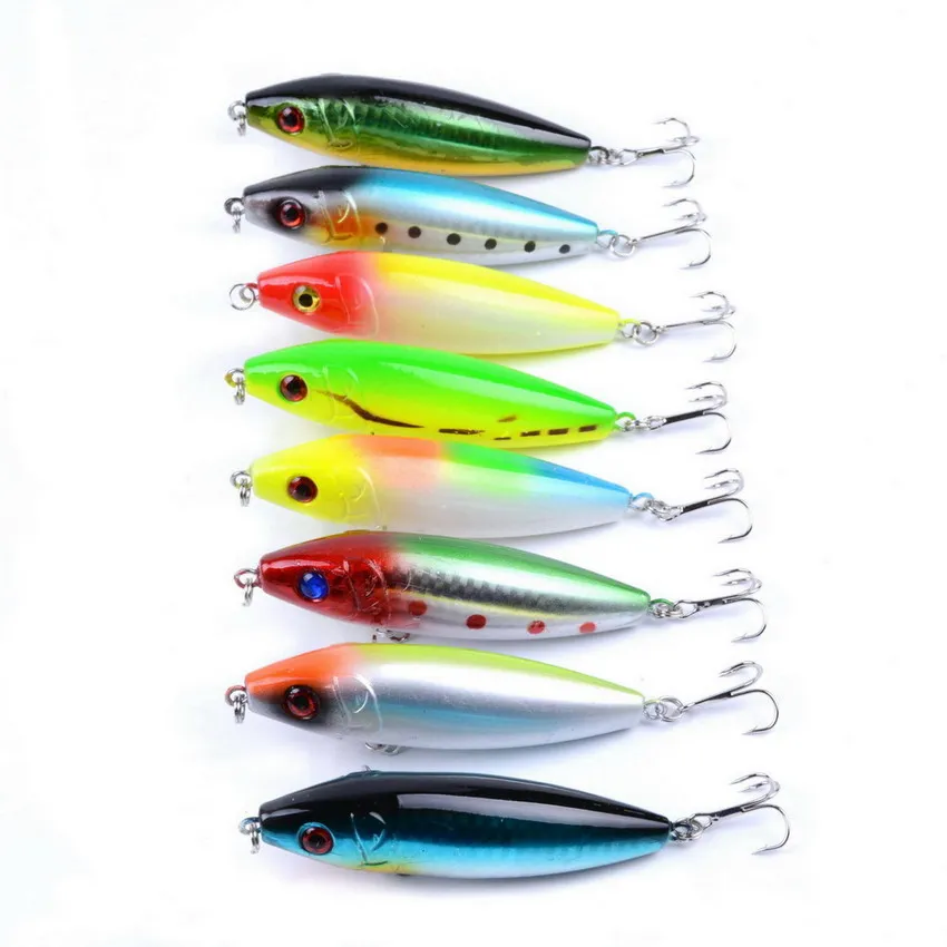 

8PCS topwater lure isca artificial 3d eye pencil fishing lure 8cm 12g floating surface lures 6# fishing hook iscas de pesca