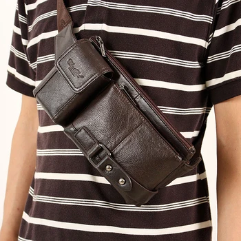 

CHEER SOUL Genuine Leather Waist Packs for Men Fanny Pack Belt Bag Phone Pouch Bags Travel Male Small Waist Bag Natural Cowhide