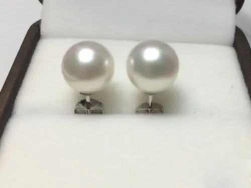

PERFECT ROUND AAA+ 10-11MM SOUTH SEA WHITE PEARL EARRINGS 14K WHITE GOLD
