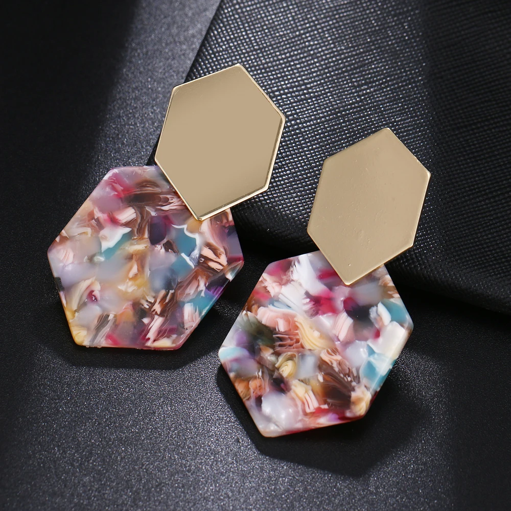 RscvonM Fashion Big Resin Drop Earrings For Women New Acetic Acid Large Korea Square Earrings Trendy Wood Geometric Jewelry